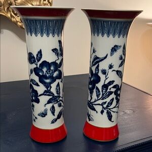 Vista Alegre Blue and Red Floral Vases